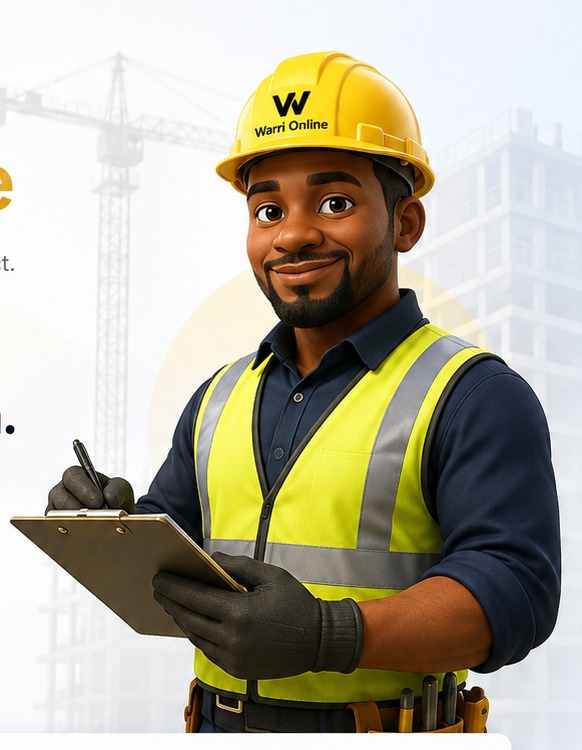 Hard-working construction worker holding a clipboard
